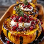 Honey-Glazed Acorn Squash with Creamy Goat Cheese and Cranberry Drizzle