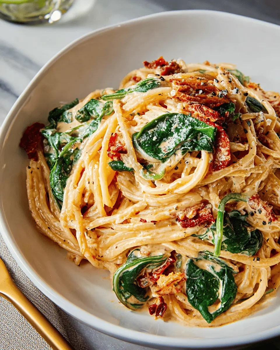 Spaghetti Spinach Sun-Dried Tomato Cream Sauce: Easy Turkey Bacon Delight