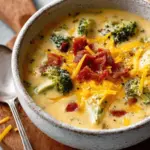 High Protein Broccoli Cheddar Soup with Turkey Bacon Delight