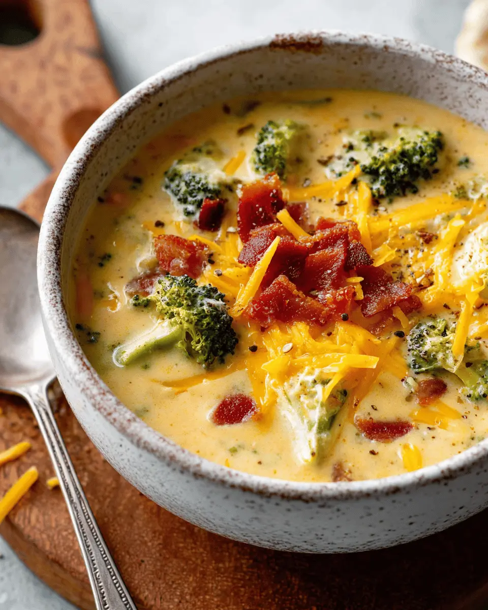 High Protein Broccoli Cheddar Soup with Turkey Bacon Bliss