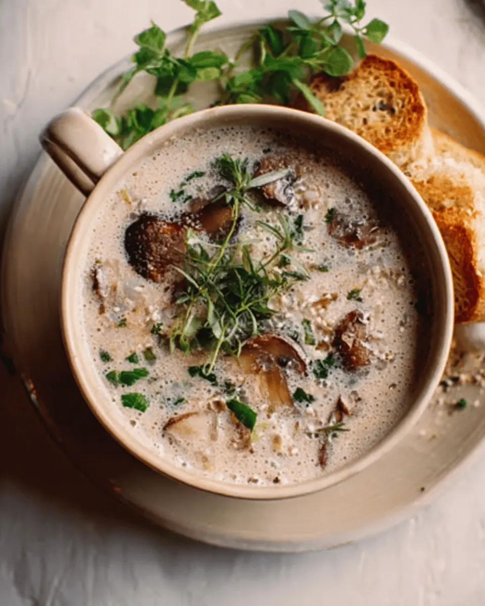 Creamy Mushroom Herb Soup: Cozy Comfort with Turkey Bacon