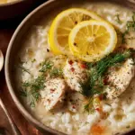 Lemony Greek Chicken + Rice Soup with Dill