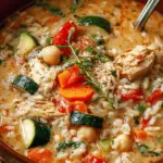 Creamy Chickpea & Chicken Rice Soup with Vegetables
