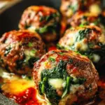 Spinach Garlic Meatballs Stuffed with Mozzarella