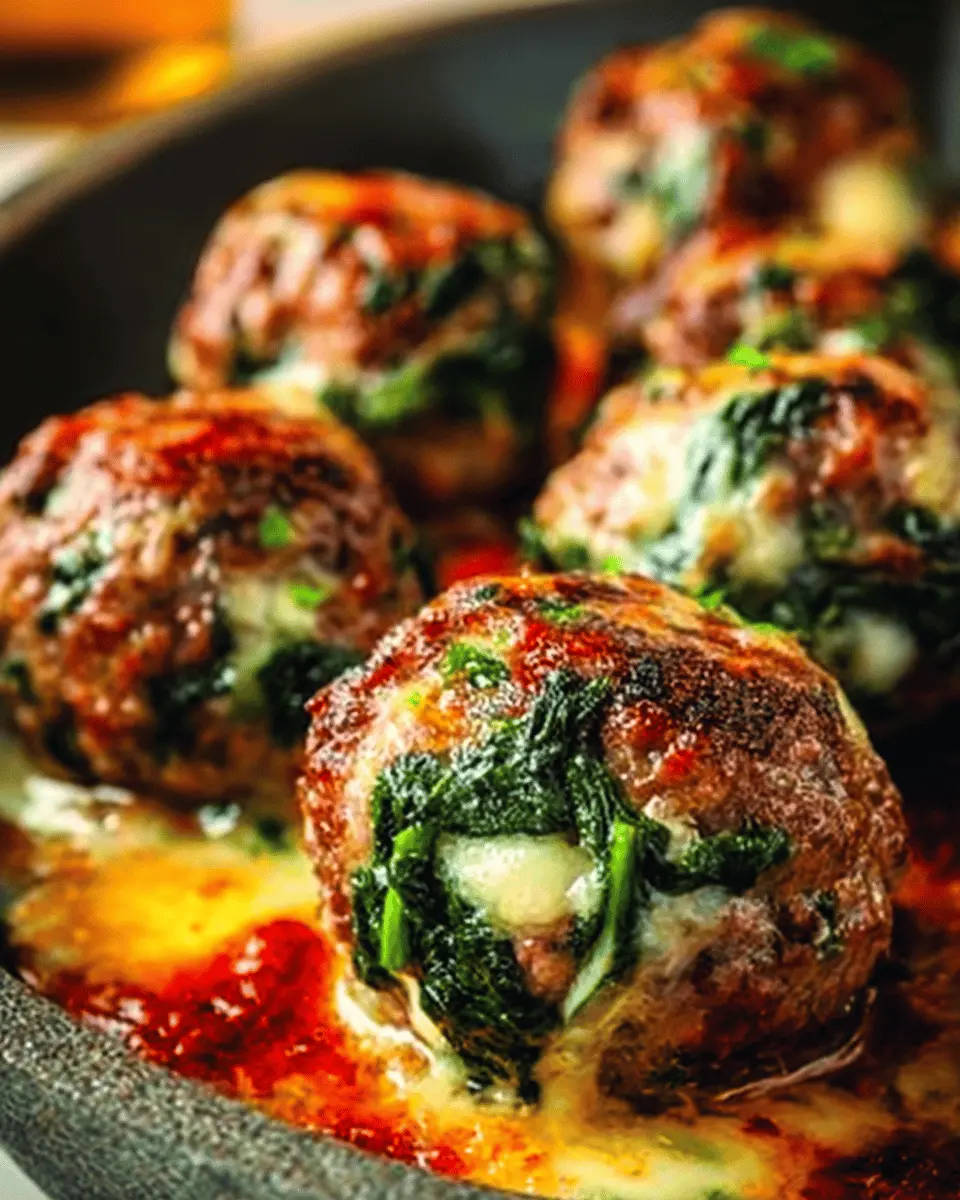 Spinach Garlic Meatballs: Juicy Mozzarella-Stuffed Delights