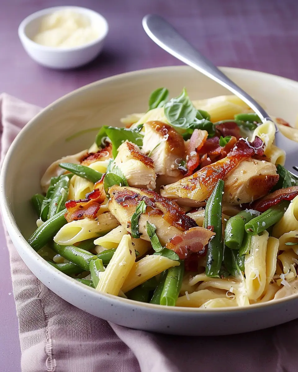 Chicken, Green Bean, and Turkey Bacon Pasta: A Quick Delight