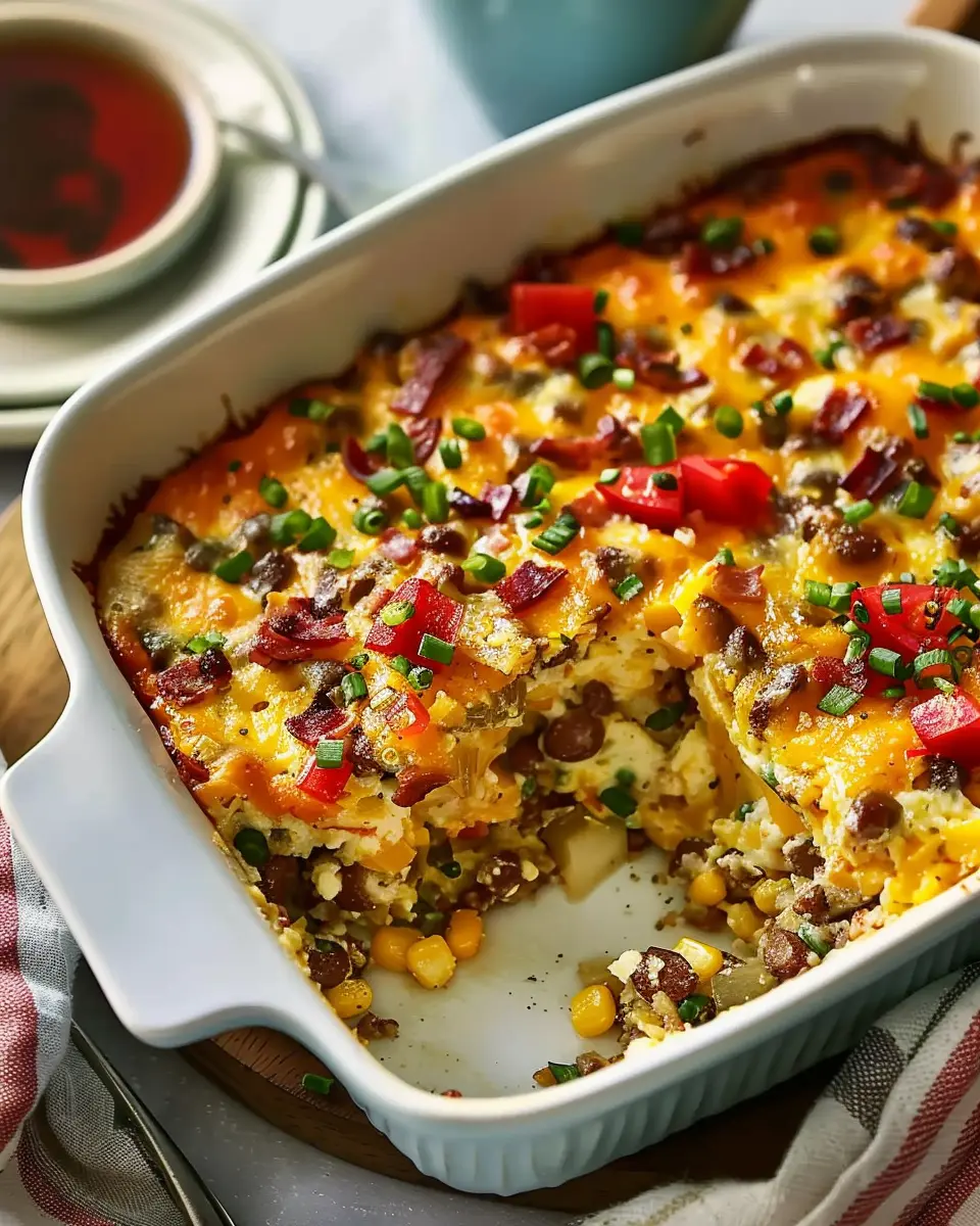 Cowboy Breakfast Casserole with Turkey Bacon and Chicken Ham Twist