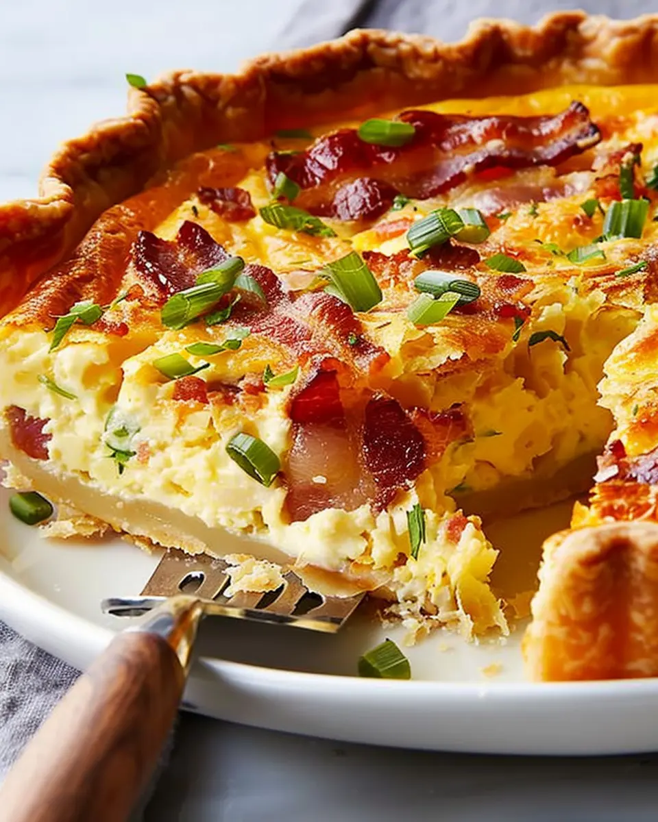 Hash Brown Crust Turkey Bacon and Cheddar Quiche Delight