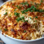 French Onion Chicken Orzo Casserole