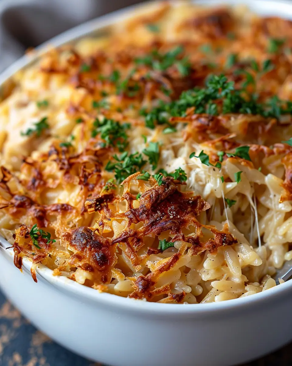 French Onion Chicken Orzo Casserole: Easy Comfort Food Delight