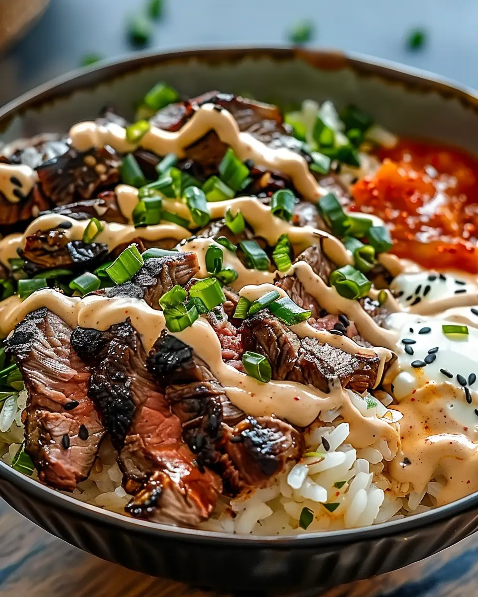 Korean BBQ Steak Rice Bowls with Spicy Cream Sauce You’ll Love