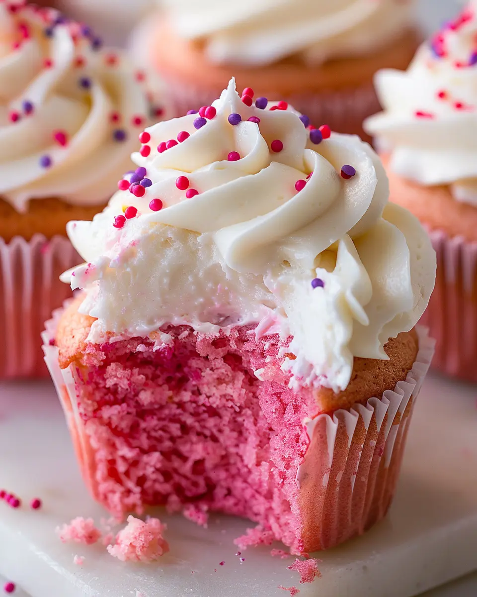 Pink Velvet Cupcakes with Vanilla Buttercream Frosting