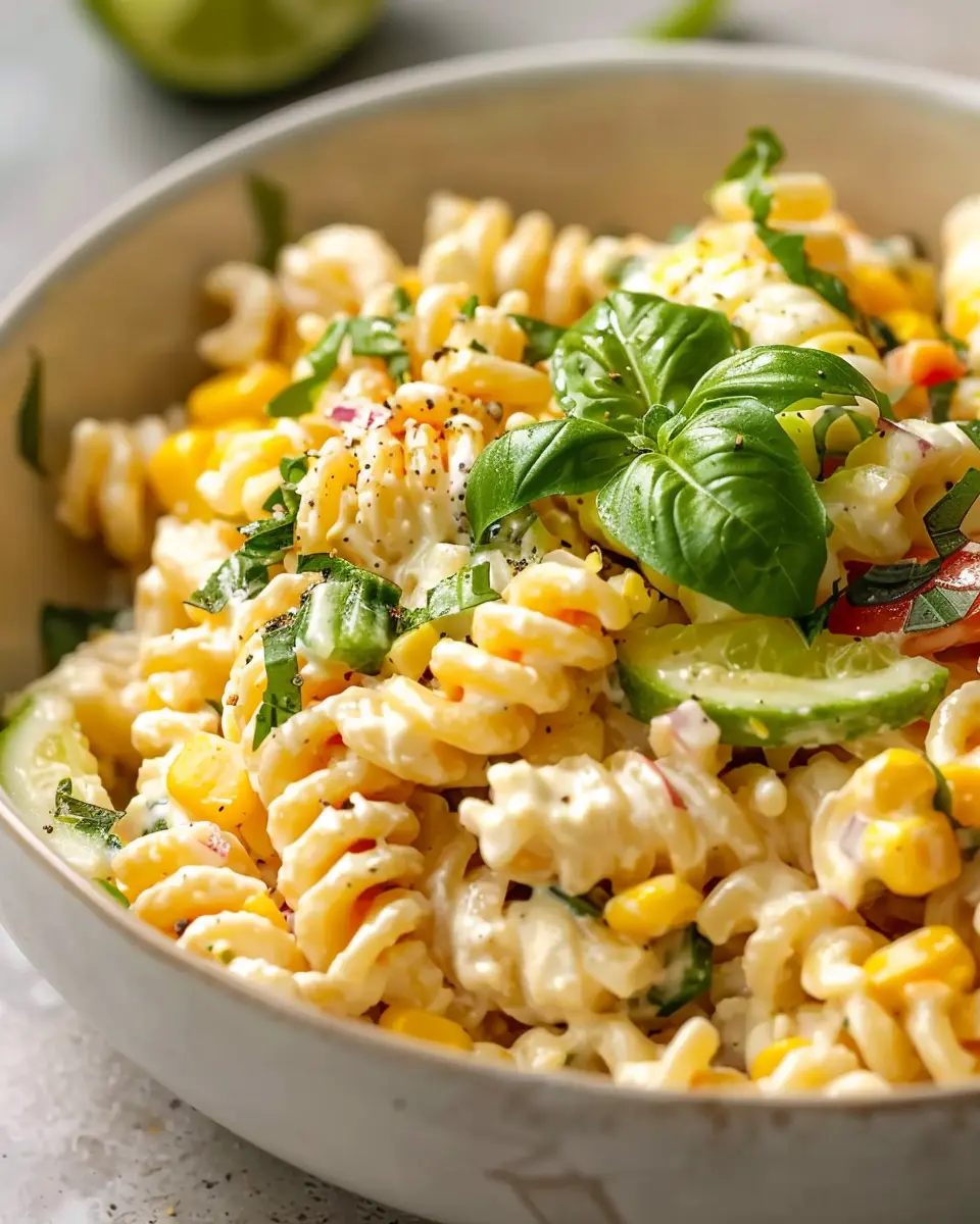 Creamy Street Corn Pasta Salad with Turkey Bacon Delight