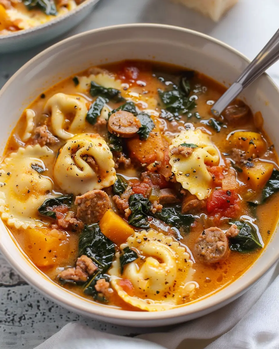 Butternut Squash & Sausage Tortellini Soup.