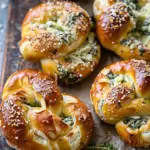 Spinach and Artichoke Stuffed Soft Pretzels.