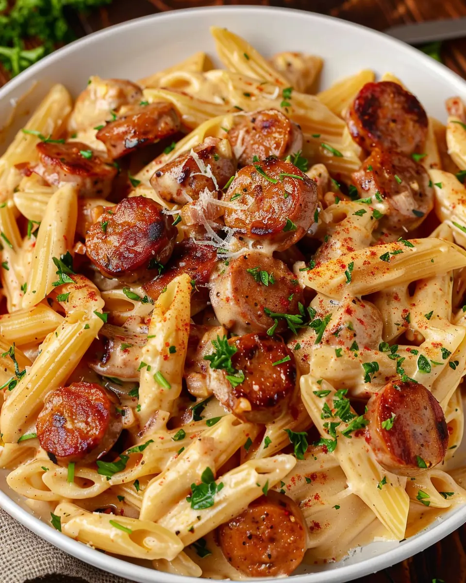 Creamy Cajun Sausage Pasta: Indulgent Comfort Food with Turkey Bacon